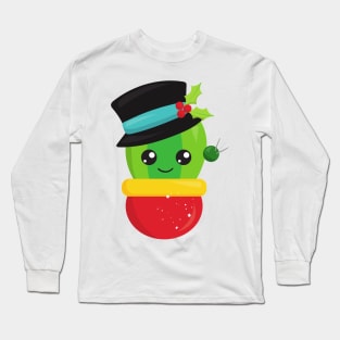 Christmas Cactus, Cute Cactus, Hat, Mistletoe Long Sleeve T-Shirt